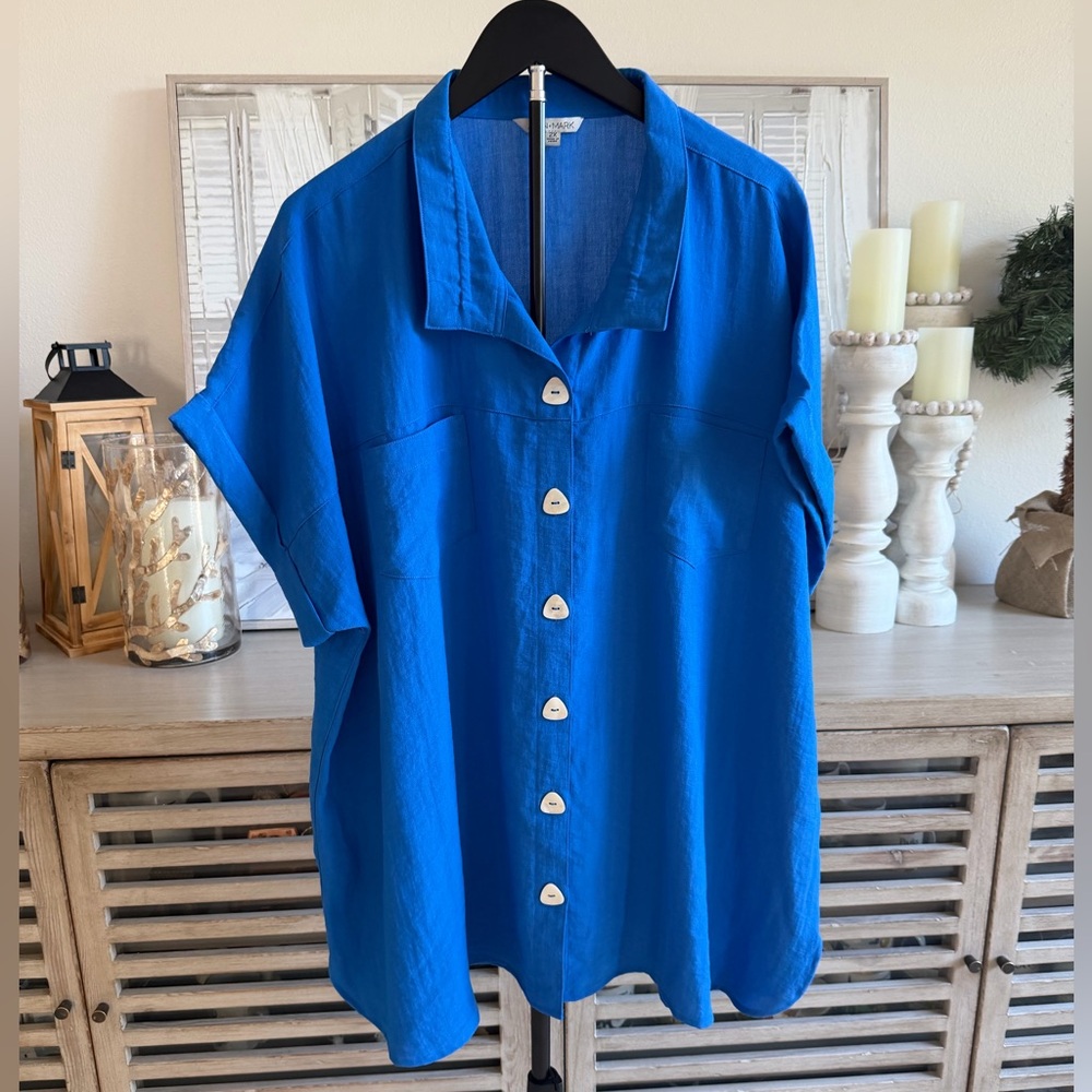 Bright Blue John Mark Button-Up Short Sleeve Shirt